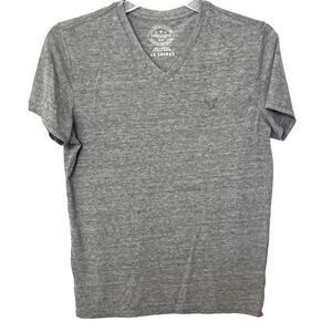AMERICAN EAGLE V-NECK T-SHIRT, WOMENS, M (ATHLETIC FIT), GREY, A E LEGEND
